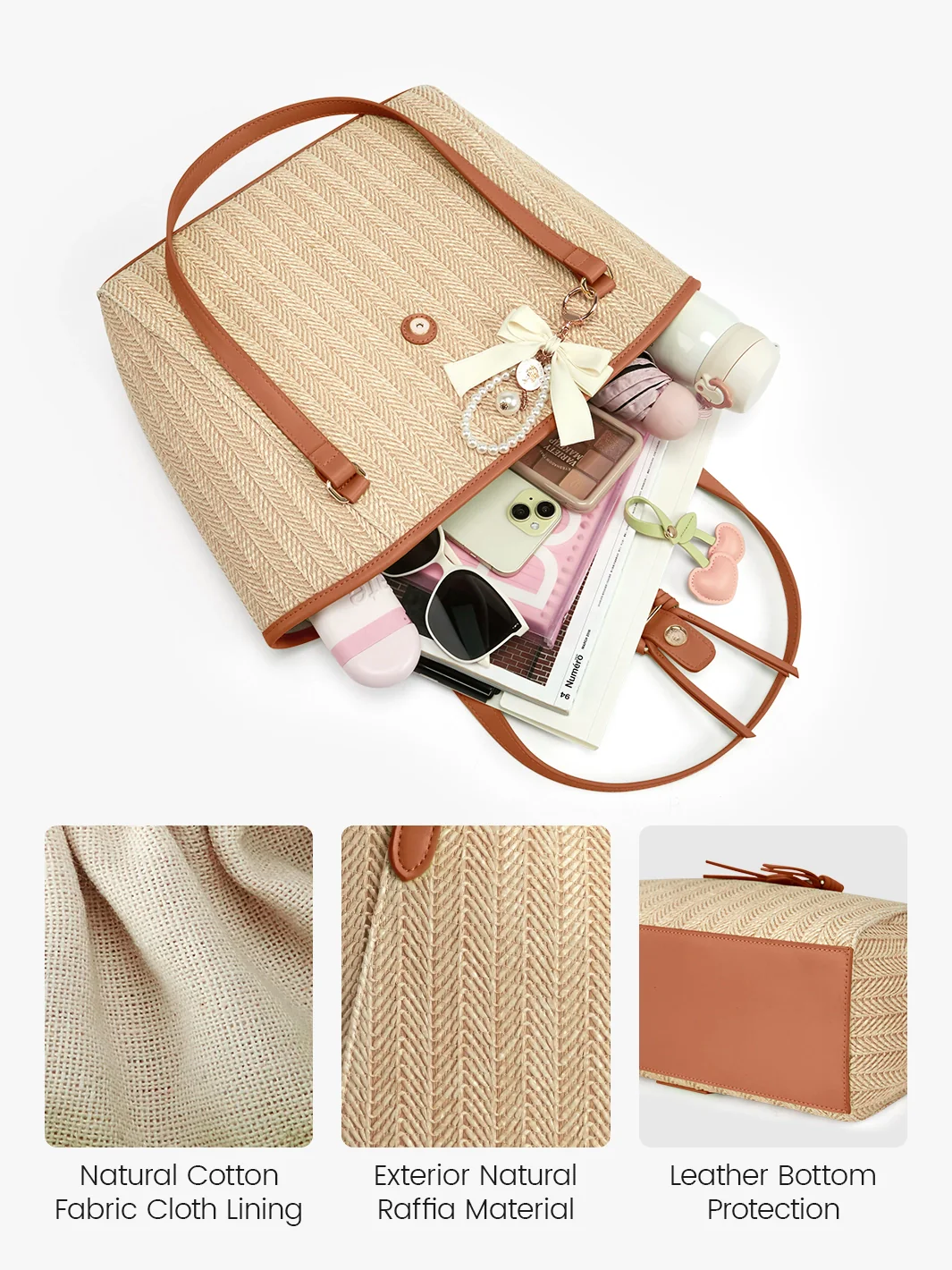 Marina Raffia Straw Tote Bag - Image 7