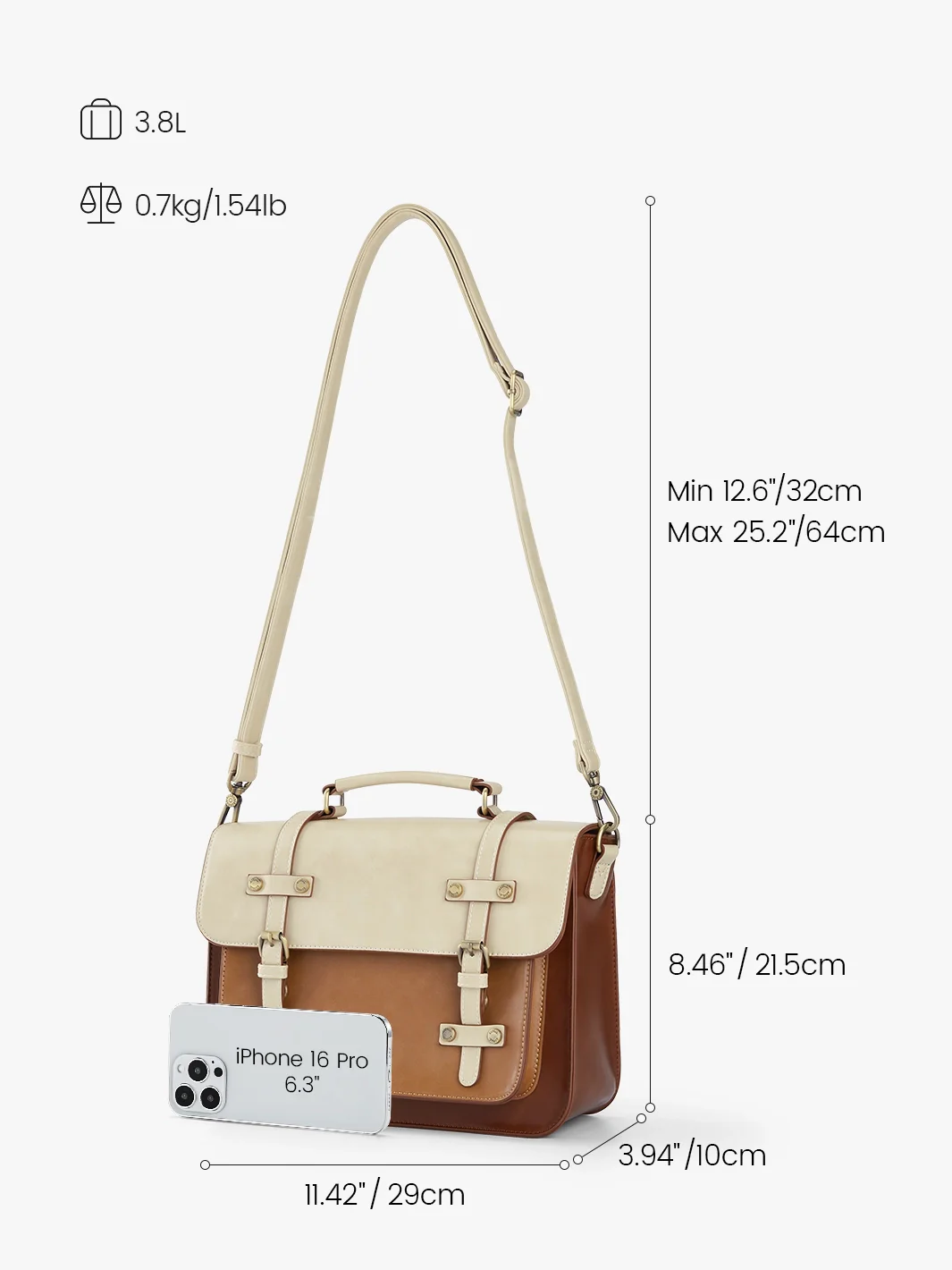 Sombre Mini Crossbody Vintage Briefcase - Image 3